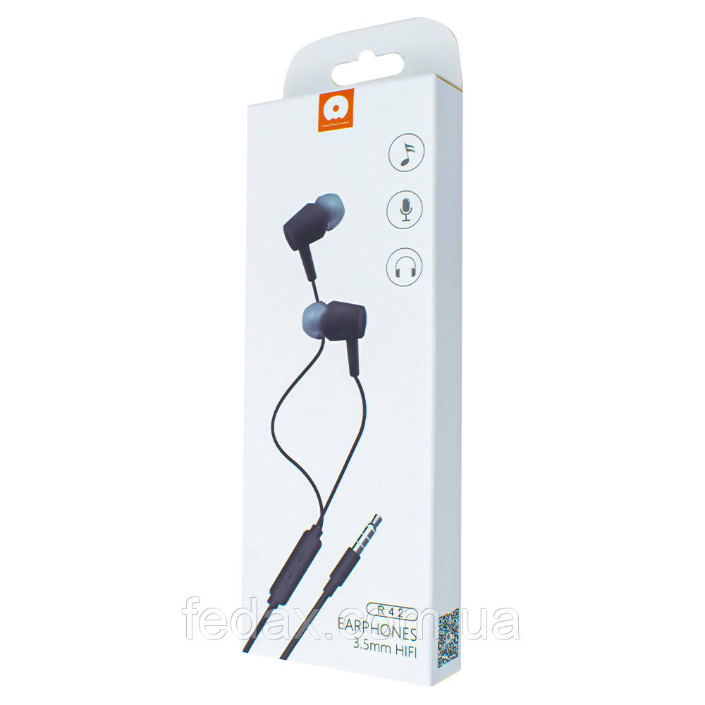 WUW Earphones 3.5 mm with Remote and Mic, R42 Black - фото 1 - id-p1761888243