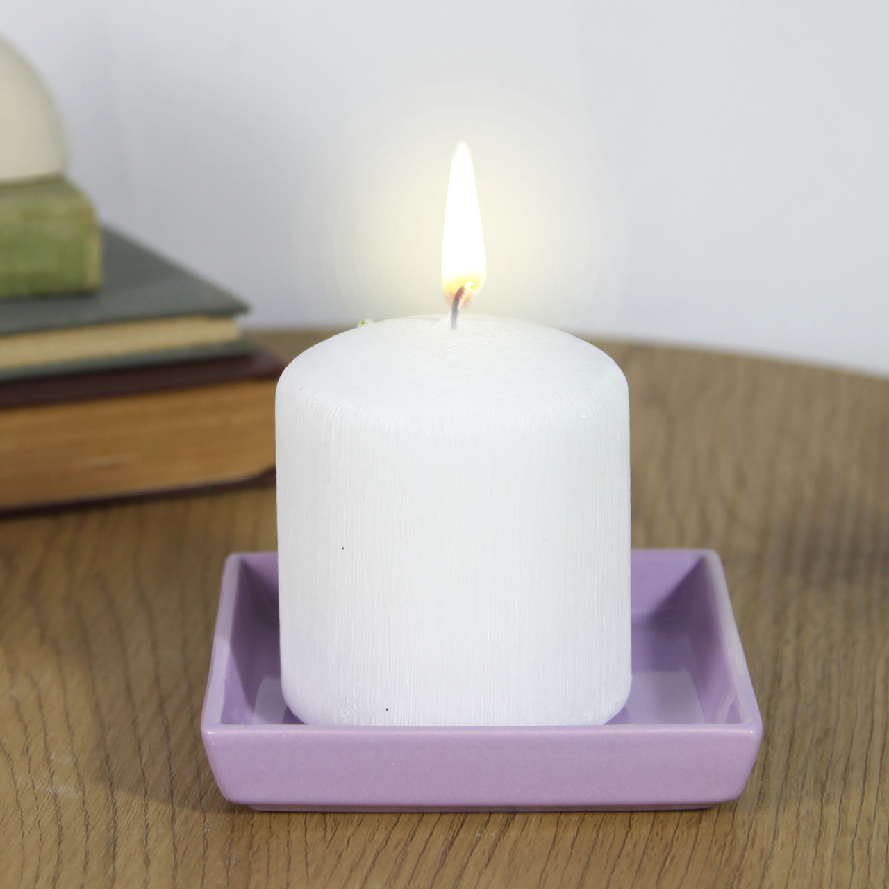Підсвічник підставка керамічна Квадрат лавандовий 12 см для товстої свічки, фото 1