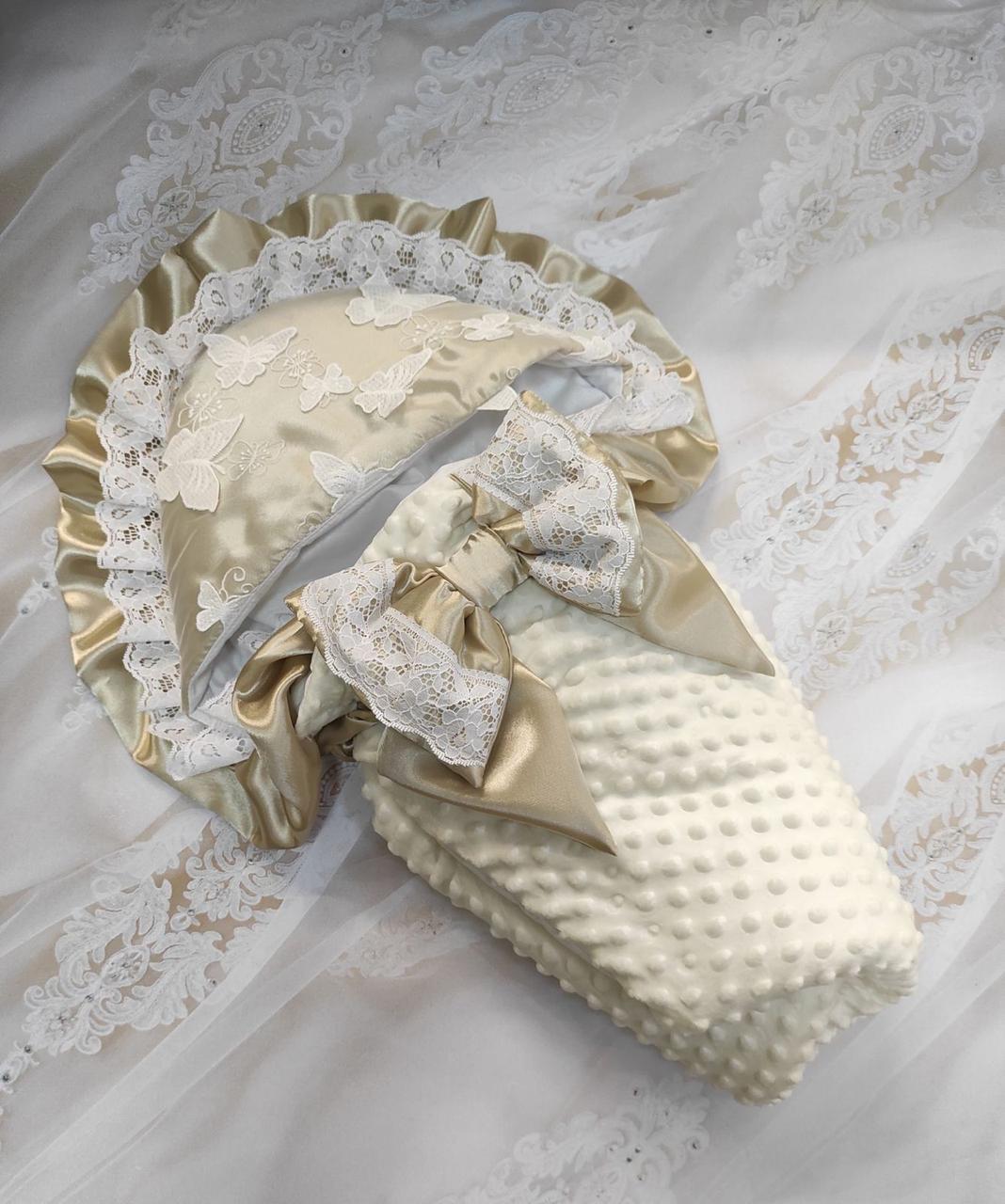 Ошатний зимовий конверт на виписку, бежевий, фото 1