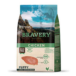 Bravery Chicken Puppy Large/Medium — Сухий беззерновий корм із куркою для цуценят середніх та великих пор 12кг