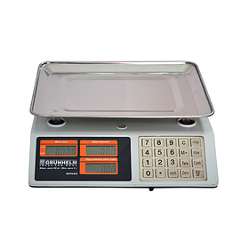 Торгові ваги Grunhelm GSC‑053 до 50 кг нержавіюча платформа 25×35 см ЖК-дисплей акумулятор/мережа автoвимкнення