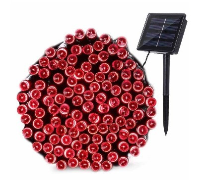 Гірлянда на сонячній батареї 100 LED колір світла Червоний