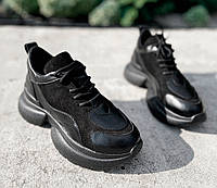 Молодежные стильные женские кроссовки из натуральной замши кожи комфортные удобные чёрн 38 разм MKraFVT 2142/2