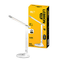 LED лампа настольная LEBRON L-TL-L, 8W, 4100K, 3 уровня ос-сти, ночник, белая