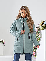 Стильна вільна жіноча куртка-парка арт.1010/1 непромокальна плащівка колір зелений / шавлія