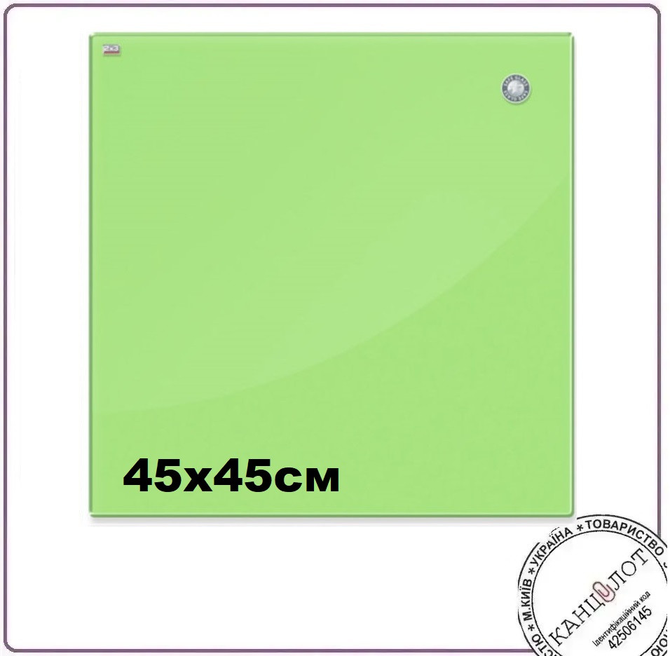 Дошка "2х3" скляна магнітна 45х45см, колір зелений (TSZ4545G), фото 1