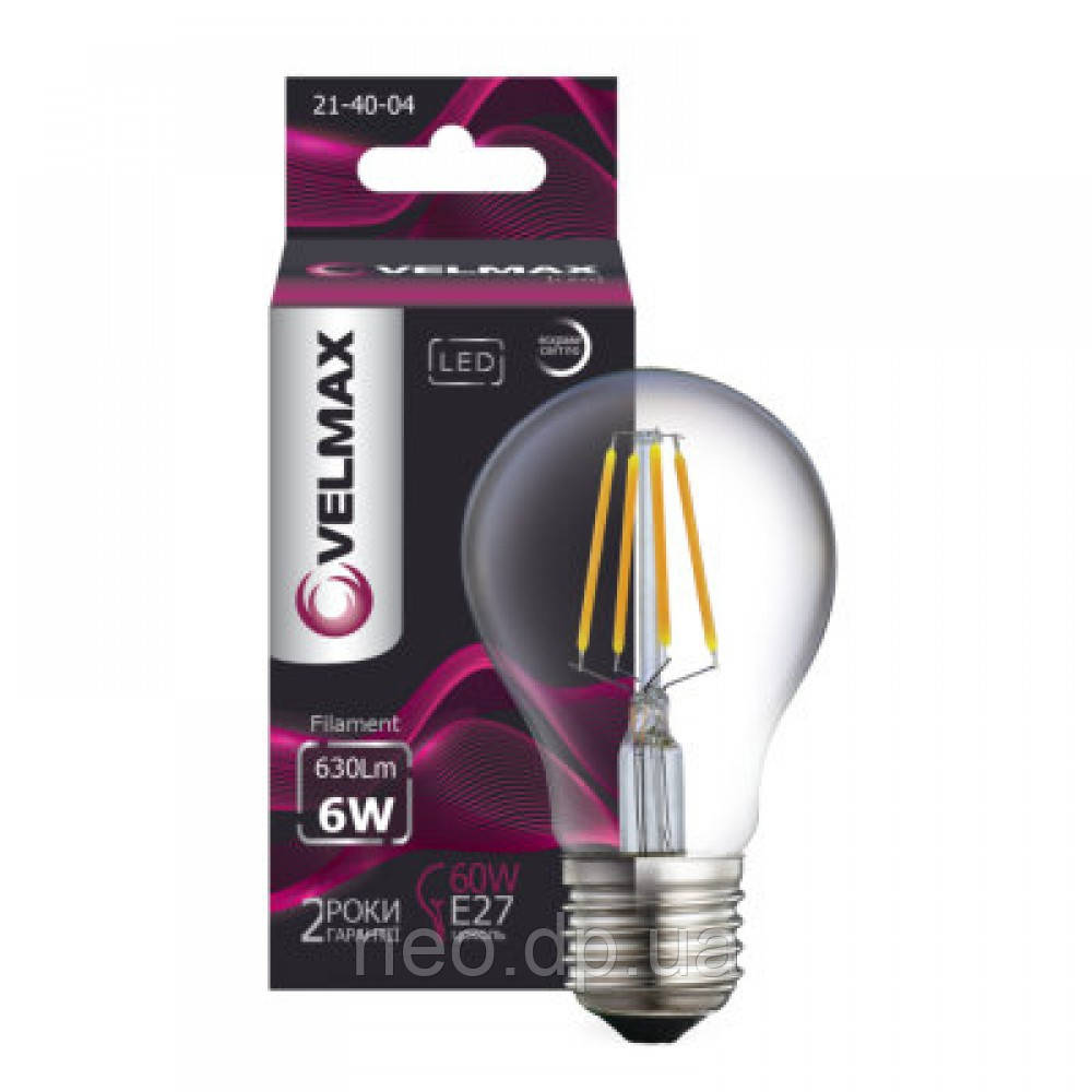 LED лампа VELMAX V-Filament-A60 6W 4100K E27 630Lm