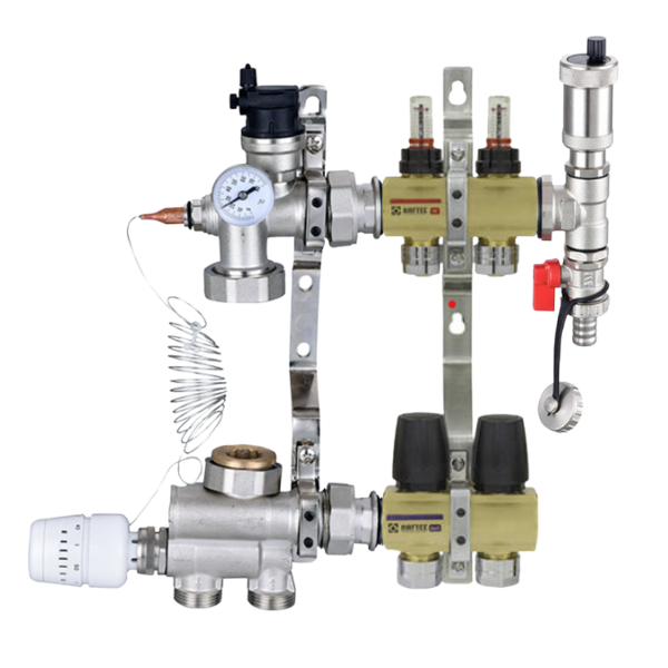 Колектор Raftec на 2 контури для теплої підлоги з нижнім підключенням Німеччина