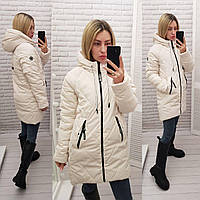 Стильна вільна жіноча куртка-парка арт.1010/1 непромокальна плащівка колір світло- бежевий/ беж