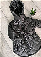 Куртка демісезонна стьоганна з капюшоном чорна для дівчинки на зріст 122,128,134,140,146 см