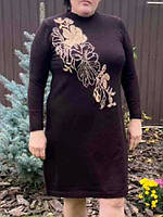 Платье женское, шерстяное с принтом цветы, коричневое. Качество класс! Размер 50-56.