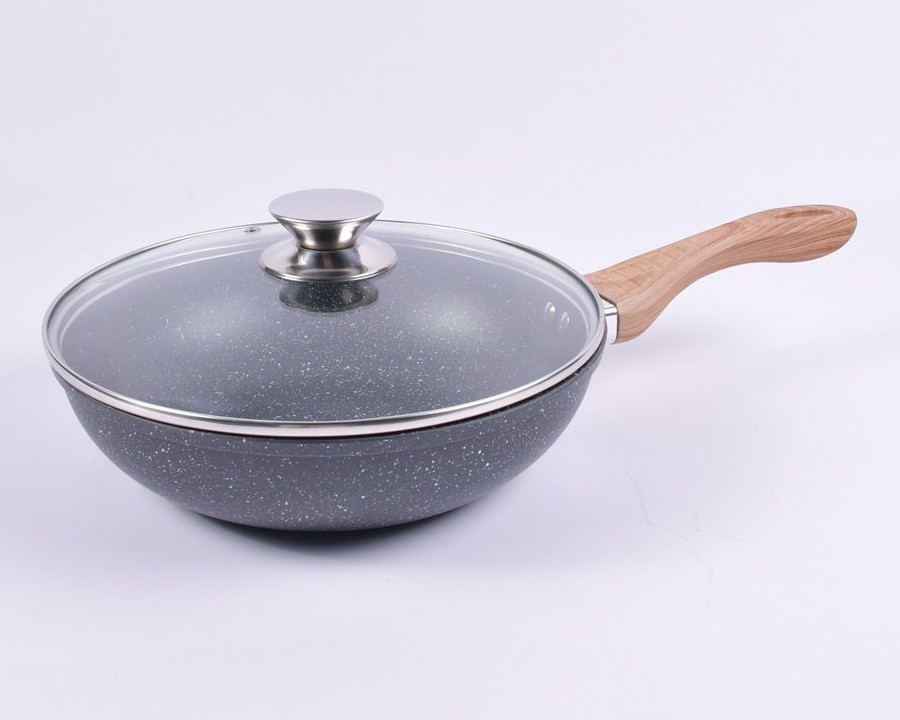 Пательня WOK з кришкою з антипригарним мармуровим покриттям Benson BN-489 Ø28см