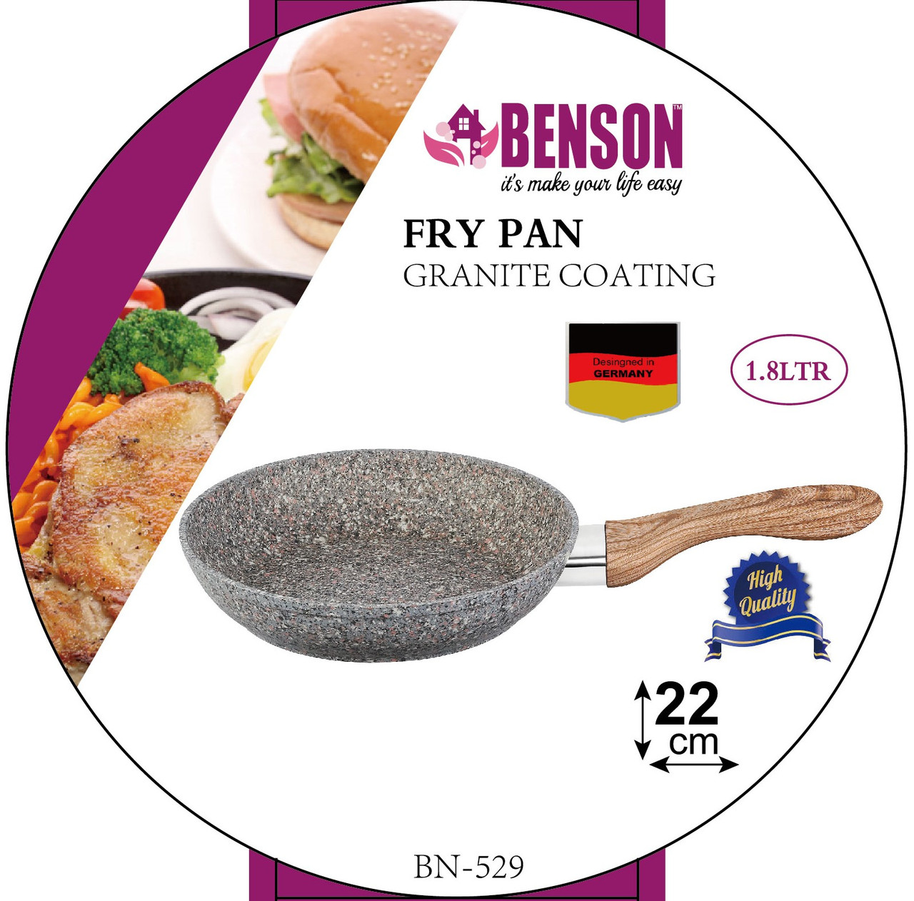 Пательня з антипригарним гранітним покриттям Benson BN-529 Ø22