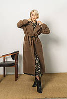 Женское коричневое стильное пальто весна 2023 свободное длинное кашемировое