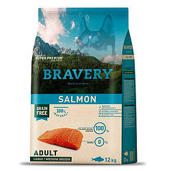 Bravery Salmon Adult Large/Medium — Сухий беззерновий корм із лососем для дорослих собак середніх/великих 12кг