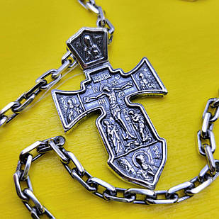 Срібний ланцюжок і хрестик срібло чорнене 925 проба ланцюг з хрестом на шию