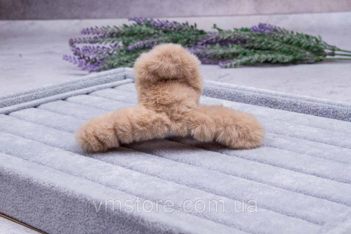 Пухнастий меховой крабік для волосся, бежевий краб, довжина 12 см, фото 1