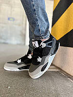Женские кроссовки Nike Air Jordan 4 Black White Grey (серые с чёрным и белым) низкие модные кроссы ar99361