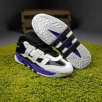 Мужские кроссовки Adidas Niteball (белые с чёрным и сиреневым) модные молодёжные весенние кроссы О10822 cross