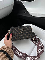 Женская сумка клатч Guess Brown (коричневая) BONO30305 стильная маленькая сумочка на широком длинном ремне