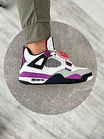 Мужские кроссовки Nike Air Jordan 4 PSG (белые с фиолетовым/чёрным/серым) модные яркие кроссы ar99267 cross