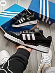 Чоловічі кросівки Adidas Forum Low (чорні з білим) модні кеди демісезонні 974TP top, фото 5