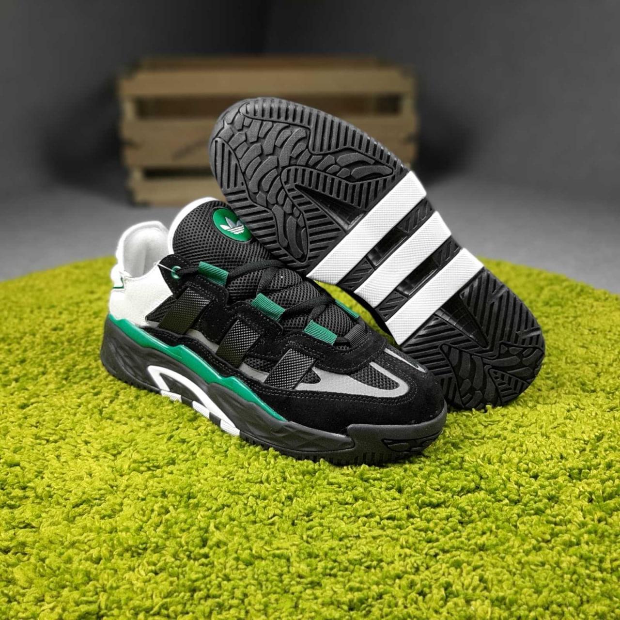 Чоловічі кросівки Adidas Niteball (чорні з зеленим і білим) рефлективні комбіновані кроси О10823 top