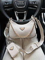 Женская сумка клатч Prada Leather Beige (бежевая) AS226 красивая стильная мини сумочка с длинным ремнем cross