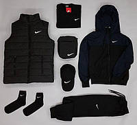 Комплект Nike Жилетка + Спортивный костюм + Футболка Кепка Сумка Носки синий | Набор весенний осенний Найк