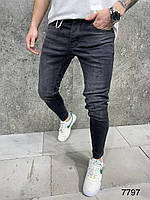 Мужские джинсы зауженные (черные) А7797 классические удобные без потертостей дырок и латок повседневные cross