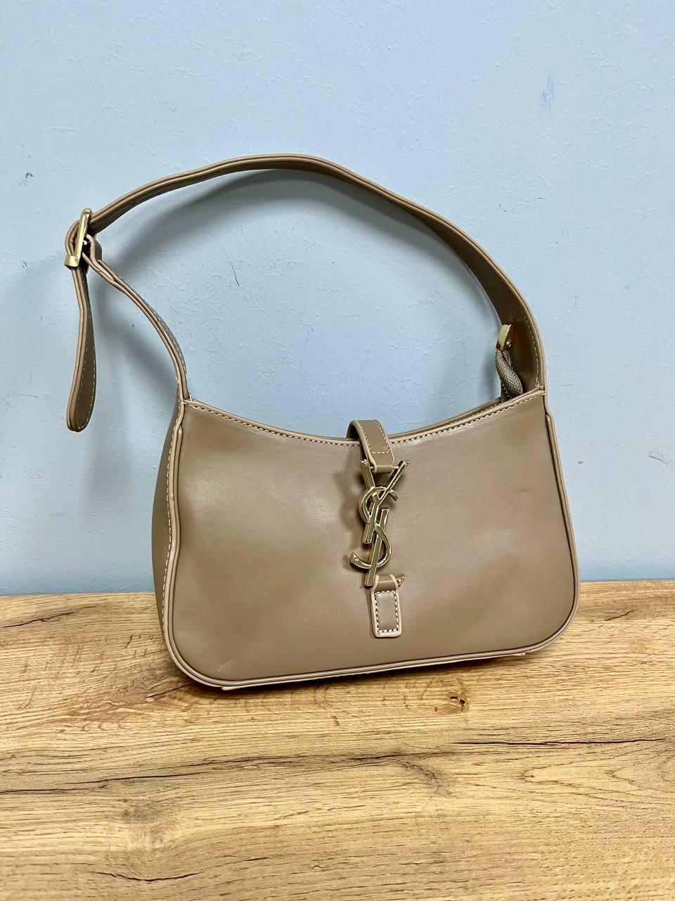 Жіноча сумка хобо Yves Saint Laurent Hobo Dark Beige (бежева) LAYSL011 маленька сумочка з емблемою YSL top
