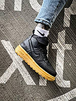 Мужские зимние кроссовки Nike Air Force (чёрные) высокие повседневные стильные термо кеды 943TP cross