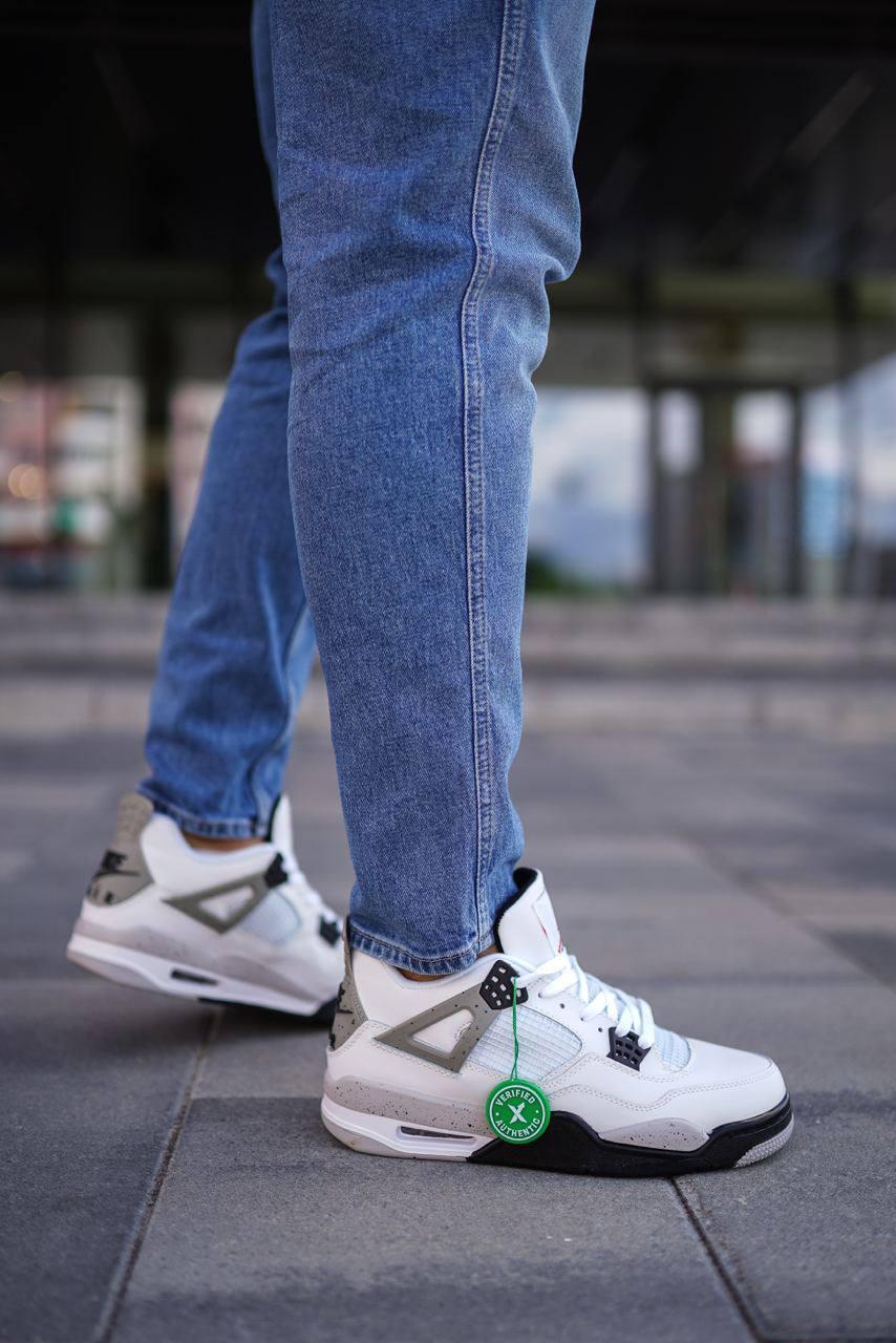 Чоловічі кросівки Nike Air Jordan Retro 4 "Oreo" White Cement (білі із сірим і чорним) модні кроси М0623 top, фото 1