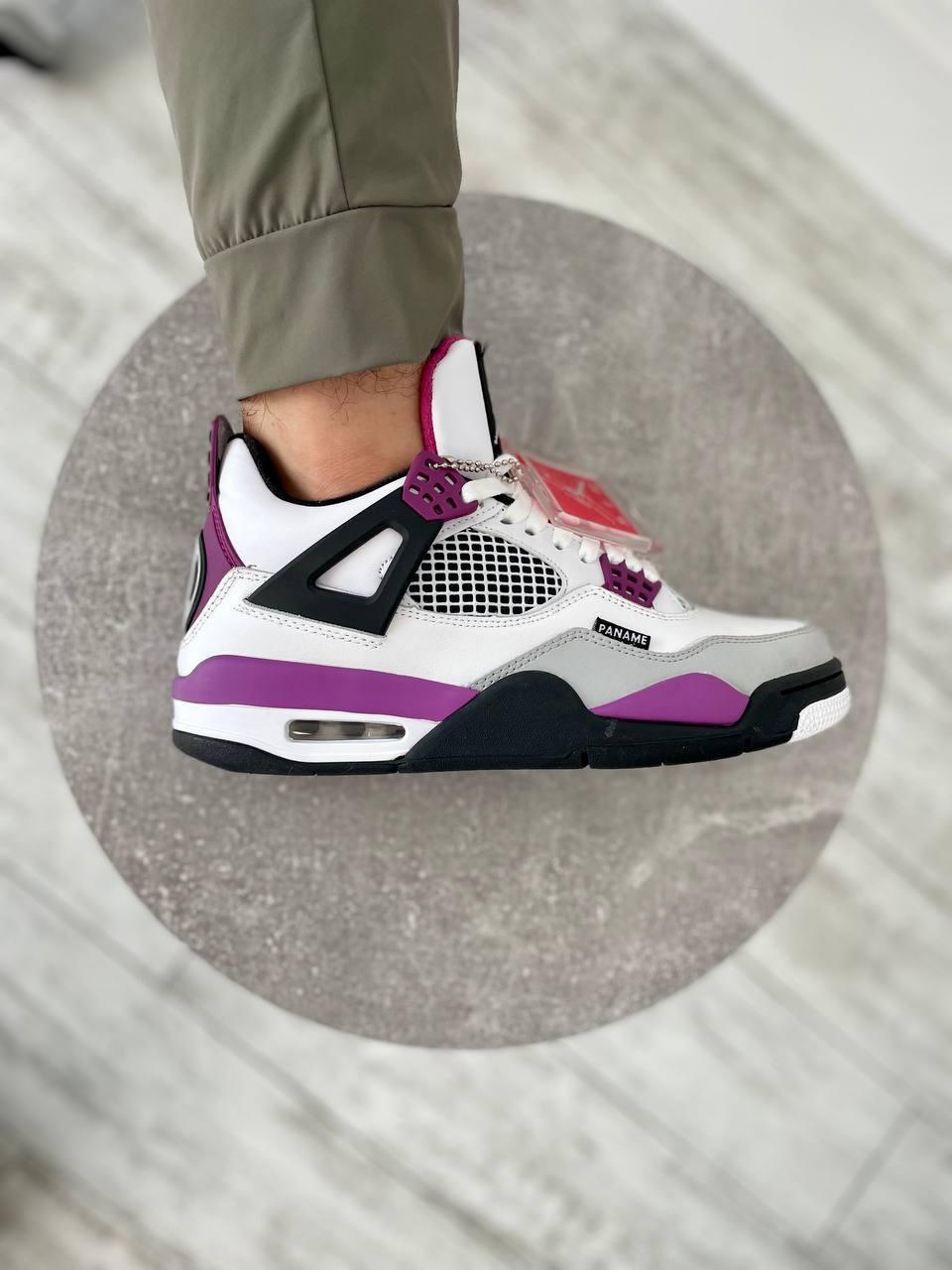 Чоловічі кросівки Nike Air Jordan 4 PSG (білі з фіолетовим/чорним/сірим) модні яскраві кроси ar99267 top