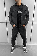 Мужская джинсовая куртка с накладными карманами (черная) А15998 классическая стильная молодежная без подклада L