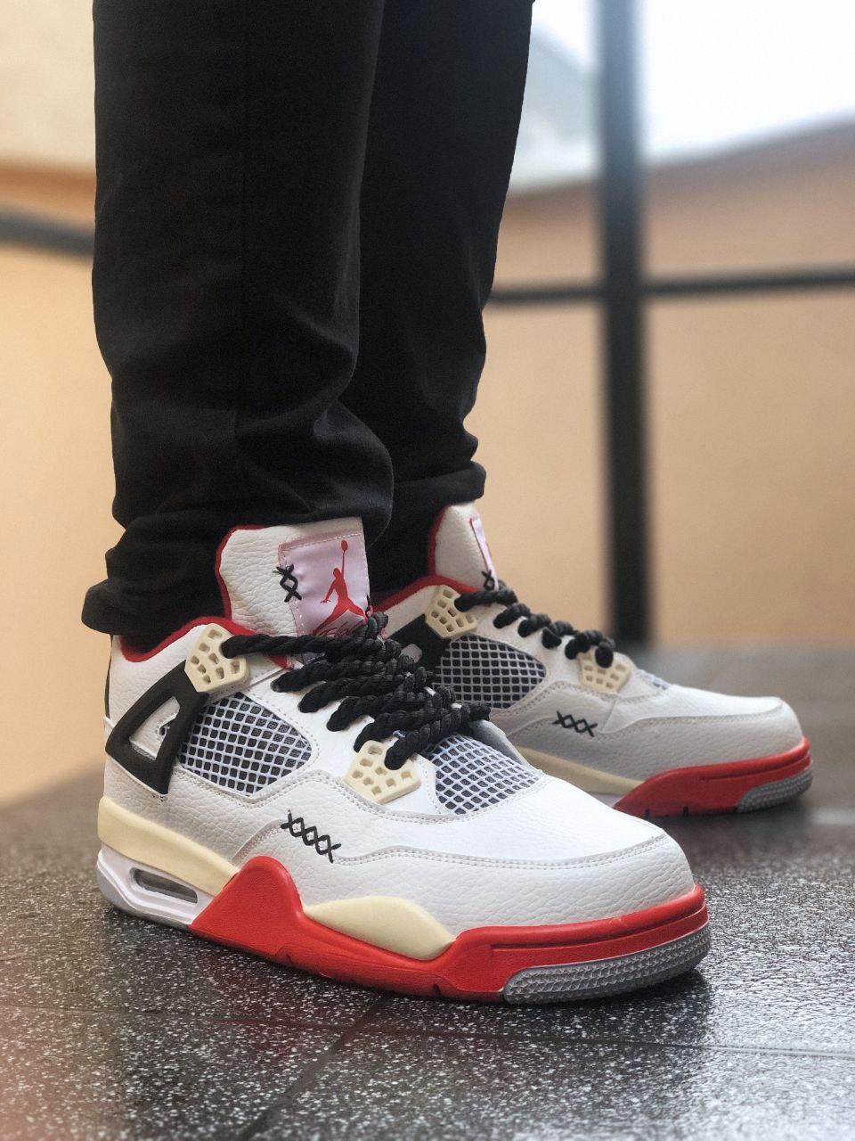 Чоловічі кросівки Nike Air Jordan 4 Retro Red White (білі з червоним і чорним) низькі демі кроси PD7361 top, фото 1