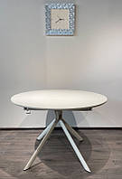 Стеклянный круглый раскладной стол Капри на металлической базе - пауке TES Mobili Кремовый