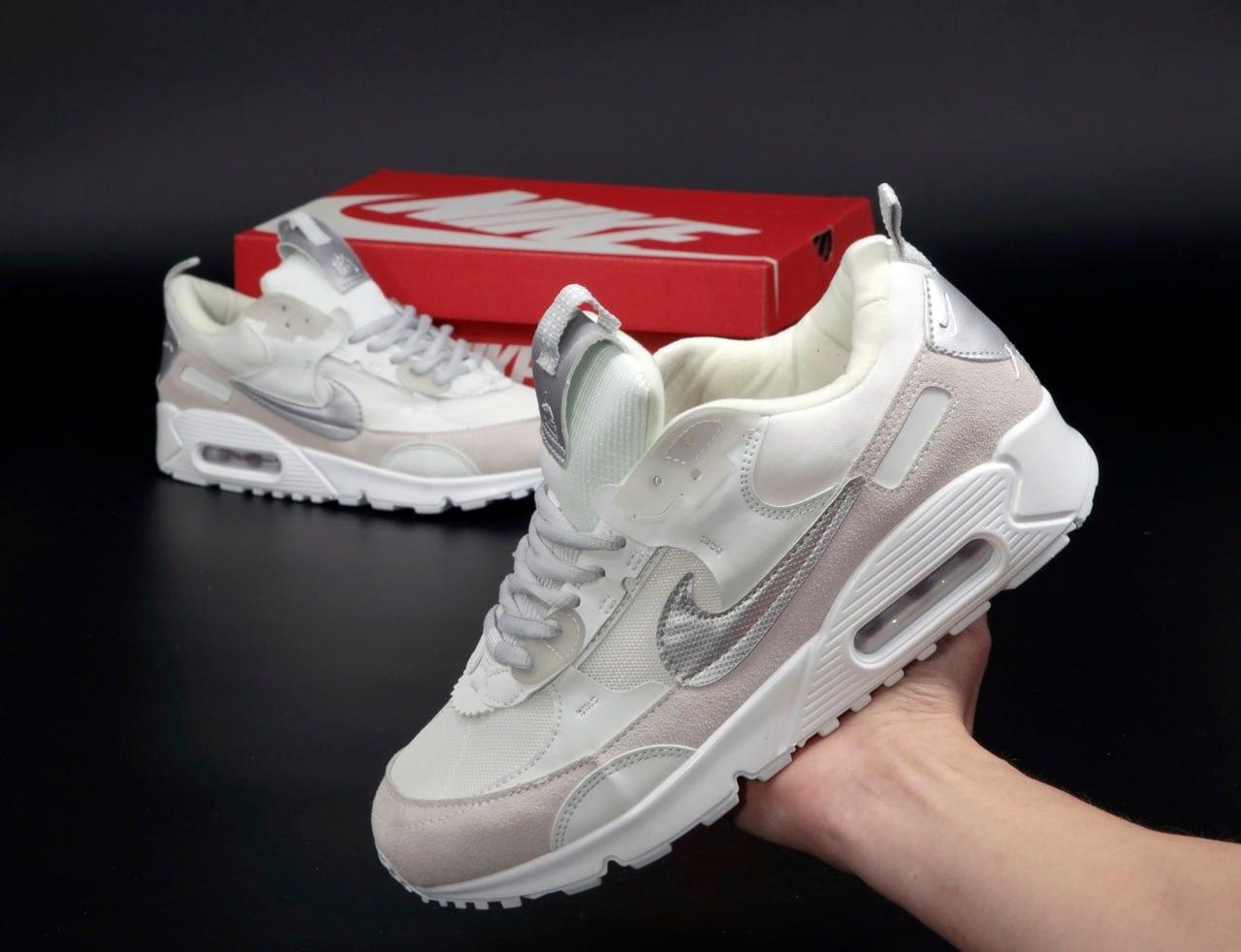 Жіночі кросівки Nike Air Max 90 Futura (білі із сірим) стильні весняні спортивні кроси К14218 top