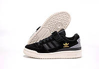 Женские кроссовки Adidas Forum 84 (чёрные с серым) низкие комфортные модные демисезонные кеды К14238 cross