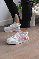 Женские кроссовки Nike Air Force Shadow White/Pink (белые с розовым) низкие красивые весенние кеды 10504 cross