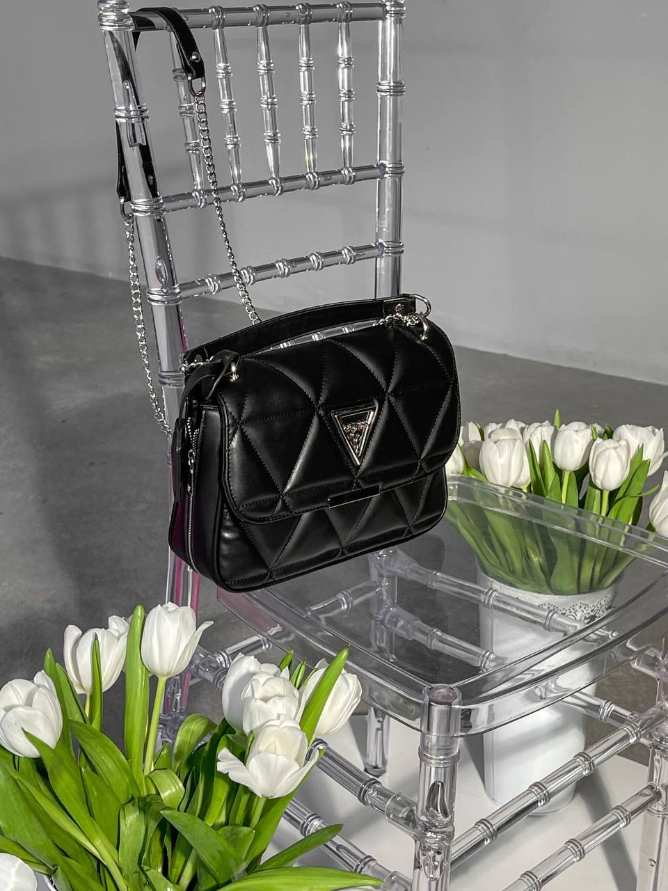 Жіноча сумка Guess Zipper Black (чорна) torba0017 красива стильна на довгому ланцюжку з ремінцем top