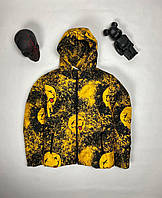 Куртка мужская теплая с принтом | Демисезонная куртка с капюшоном | Молодежная куртка желтого цвета XL