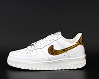 Кроссовки женские кожаные Nike Air Force 1 белые, Найк Аир Форс прошиты. код KD-12386