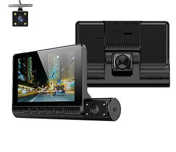 Автомобільний відеореєстратор T710TP з екраном та мікрофоном 3 камери LCD 4" 1080P Full HD чорний