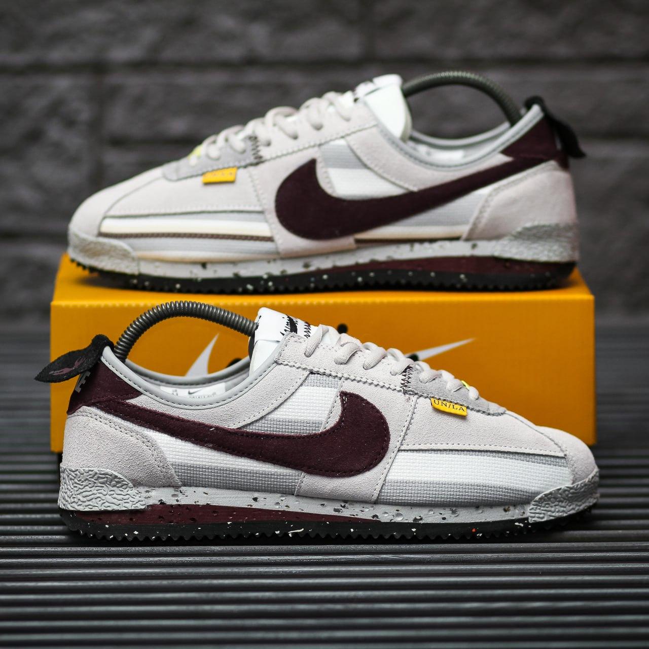 Чоловічі кросівки Nike Cortez x Union L.A (сірі з бордовим і білим) повсякденні модні кроси 2215 top, фото 1