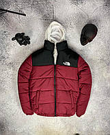 Однотонная мужская куртка The North Face | Теплая зимняя бордовая куртка | Мужской бордовый пуховик L