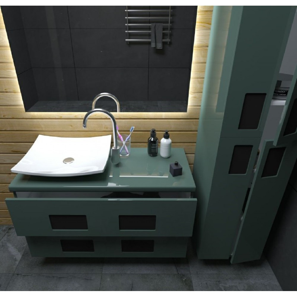 Тумба для ванної TOKIO 2020 RAL 7010 з раковиною зі штучного каменю + Пенал Токіо 2020 RAL 7010 + Дзеркало
