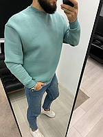 Мужской свитшот теплый (мятный) А2510 классный стильный качественный без капюшона без кармана на манжетах top
