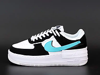 Кроссовки женские Nike Air Force 1 Shadow черные с белым, Найк Аир Форс натуральная кожа. код KD-12515