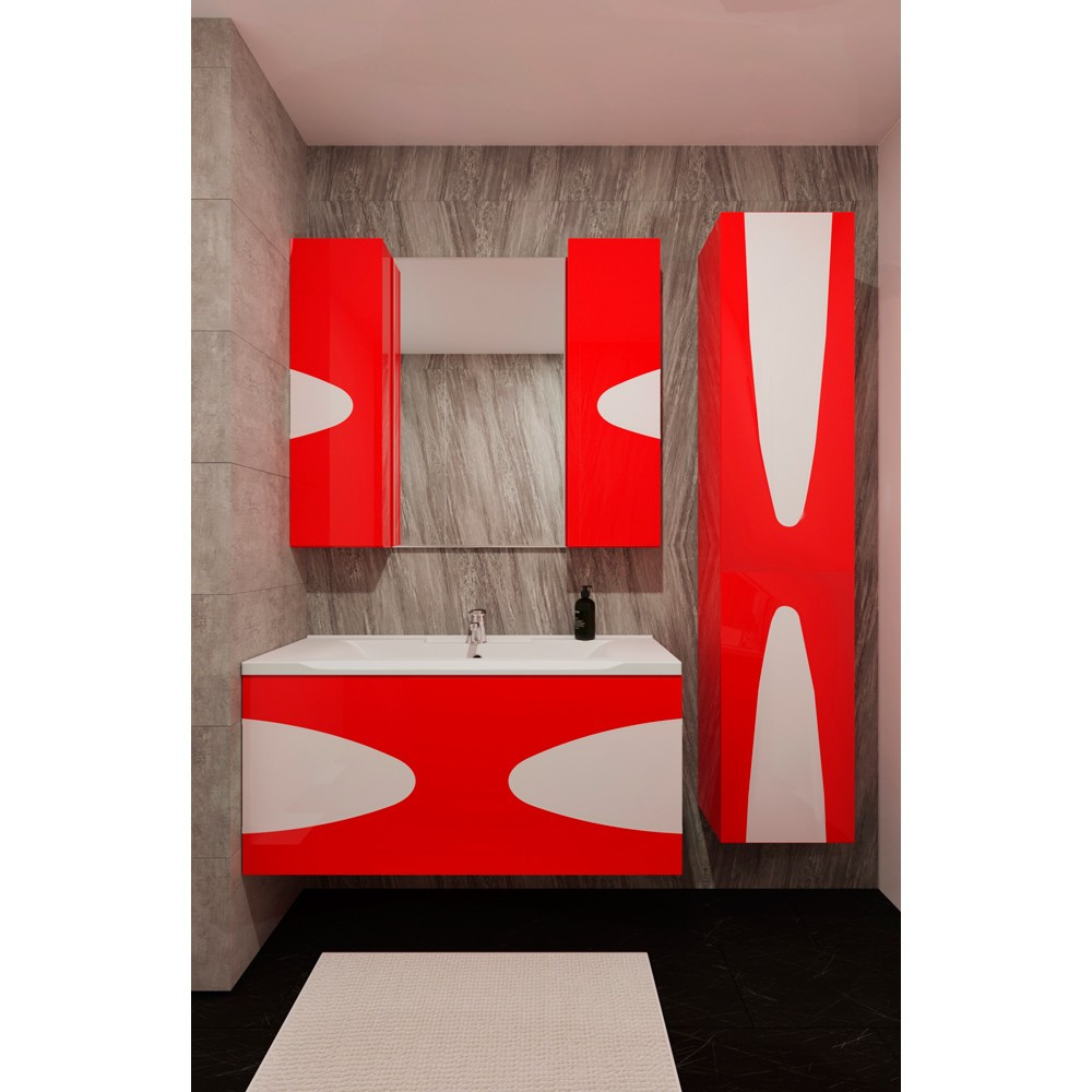 Тумба для ванної Maranella 2020 з раковиною зі штучного каменю + Пенал Maranella 2020 + Дзеркало RAL 3024&ral9003